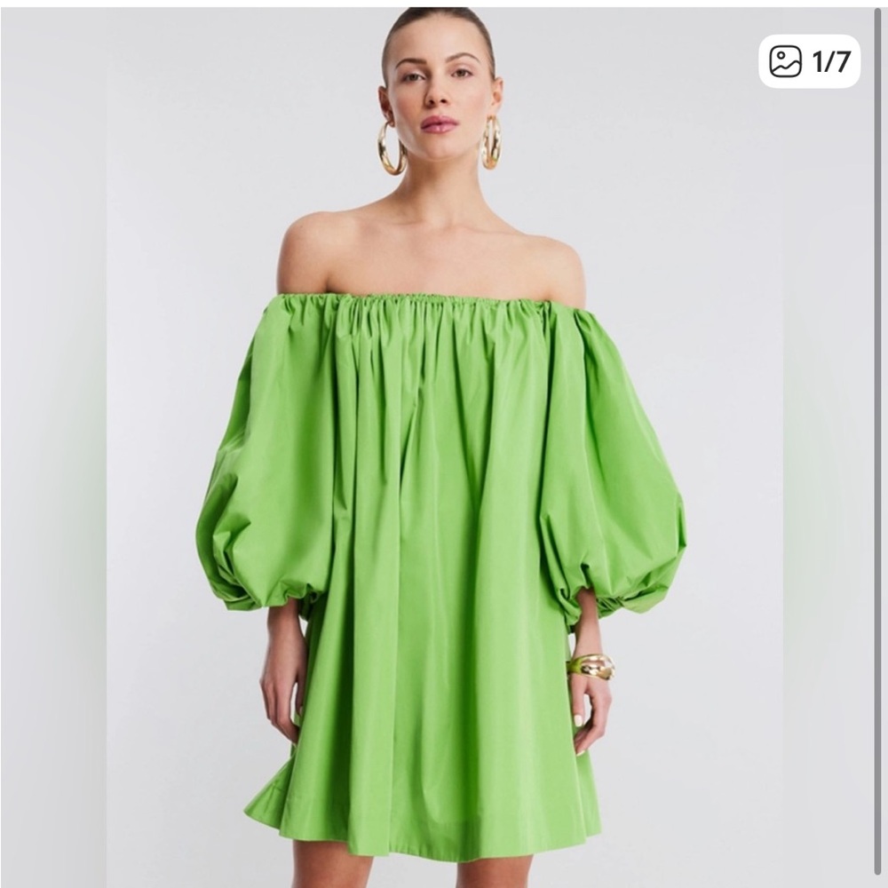 BCBGMAXAZRIA Adelaide Balloon Sleeve Mini Dress Green Size Small Wore 1x~Perfect